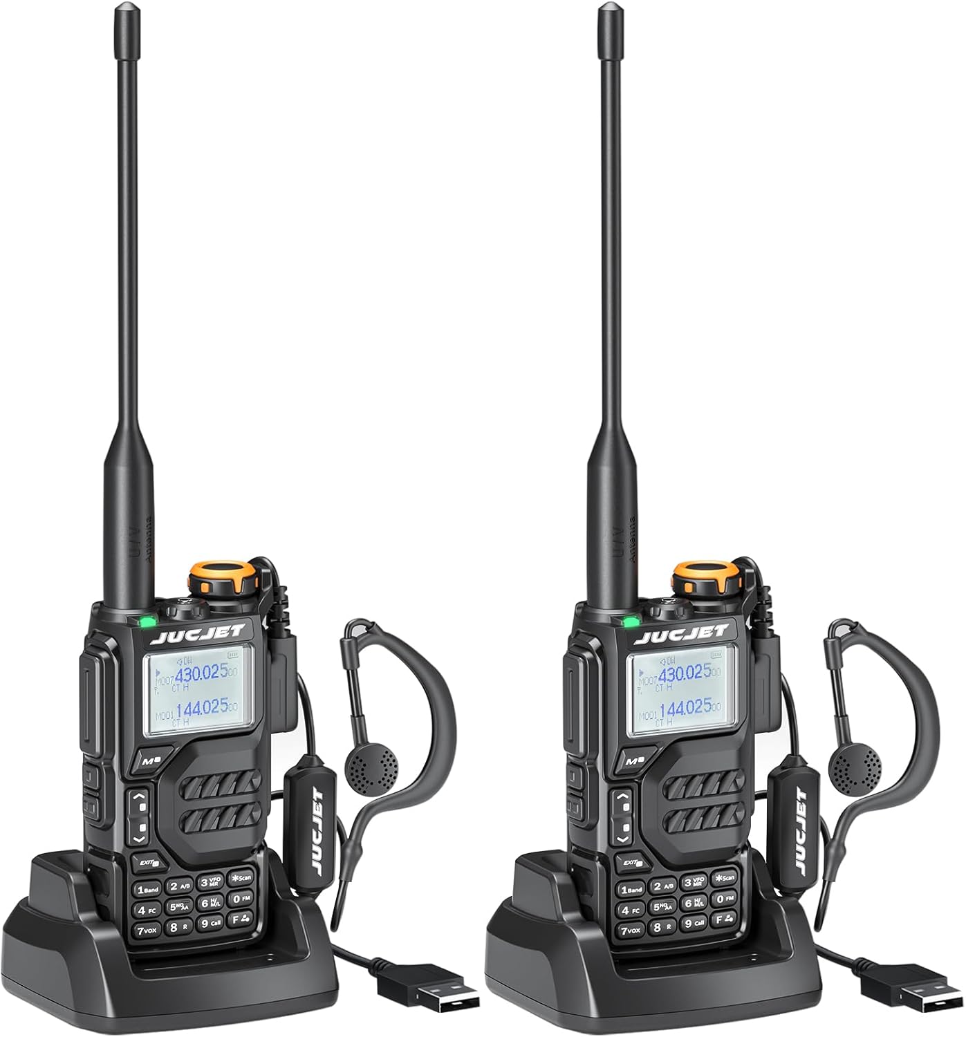 UV-K5 Tragbare Walkie-Talkies, Zwei-Wege-Radio mit Original-Ohrhörern und USB-Ladestation, 200 Kanäle Hochleistungs-Walkie-Talkie für Abenteuer, Outdoor, Camping, (Schwarz, 2 Stück)