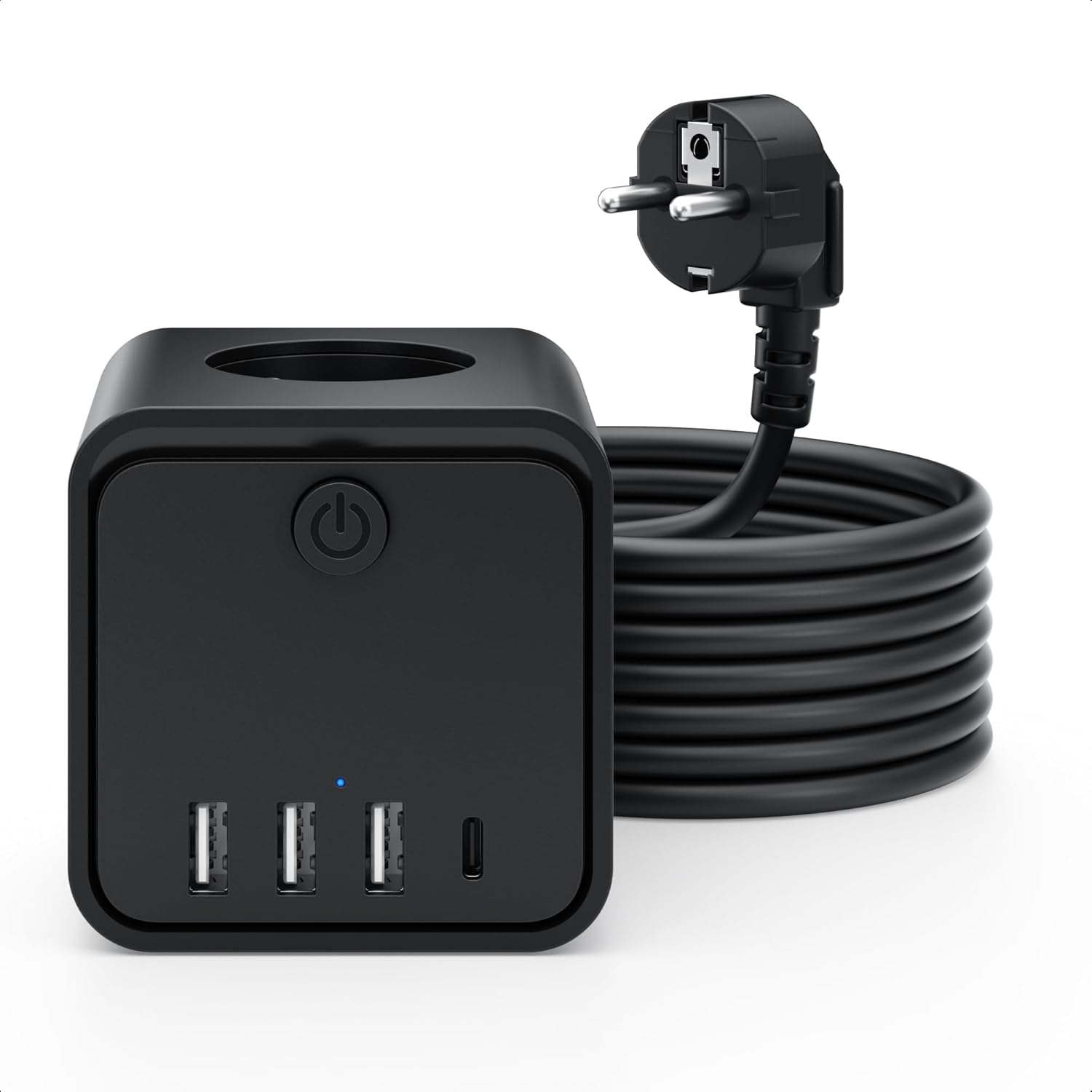 Steckdosenwürfel mit USB, 7-in-1 Steckdosenleiste mit schaltbar, 3-fach Mehrfachsteckdose mit 4 USB, Mehrfachstecker mit Energiesparschalter, 2 m Verlängerungskabel für Büro, Zuhause – Bild 8