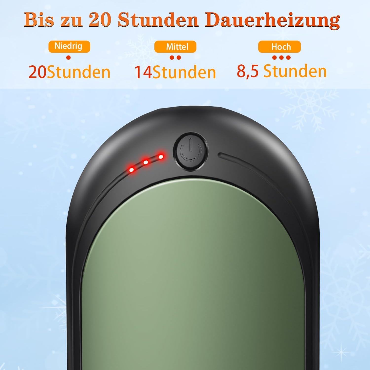 Elektrischer Handwärmer,Handwärmer Wiederaufladbar 2er Set mit 6000mAh,Taschenwärmer USB-Kabeln,3 Heizmodi,20 Stunden lang anhaltende Wärme,Aufladbare Taschenheizung für Outdoor im Winter – Bild 4