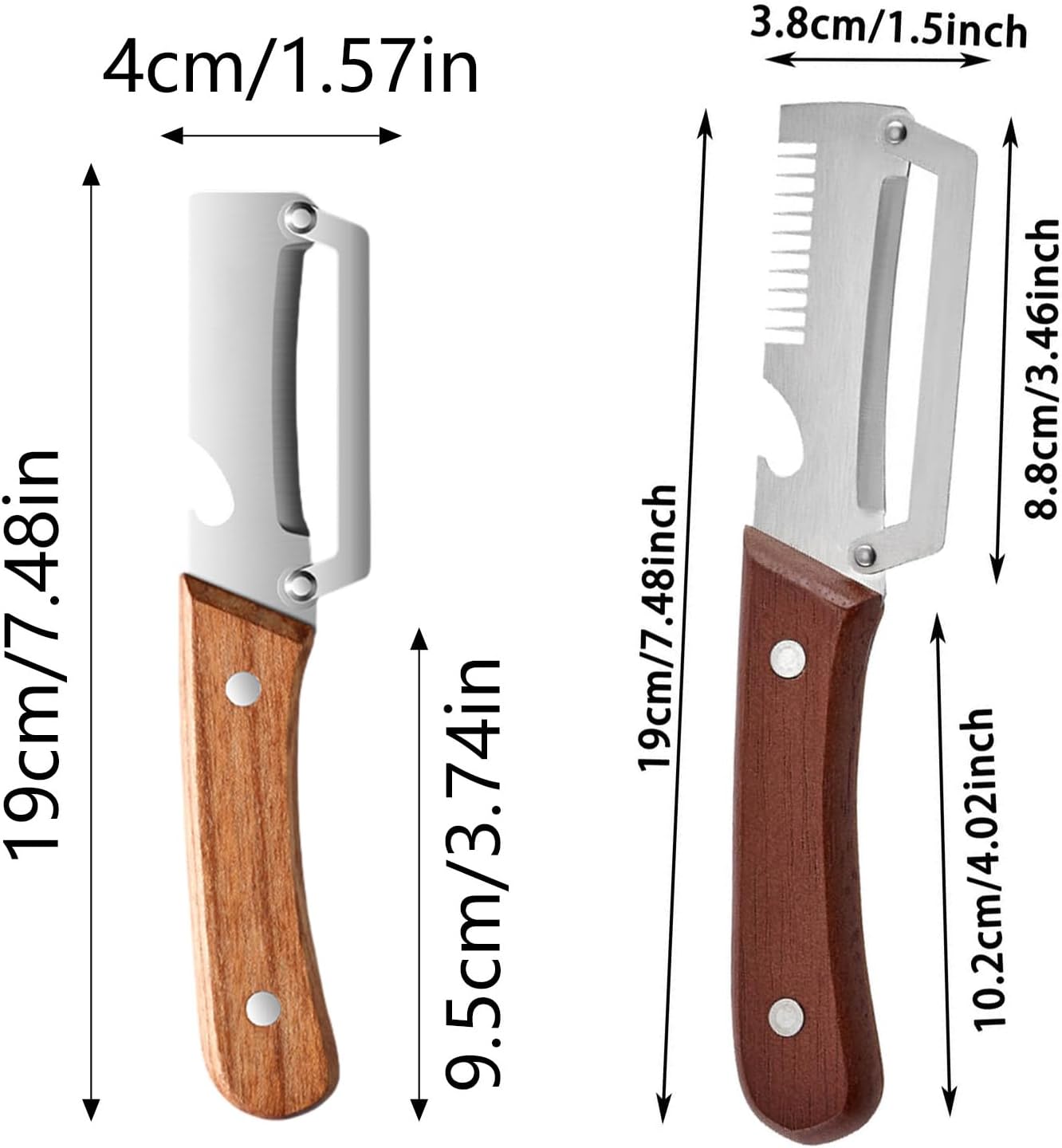 2 Stück Multifunktions-Gemüseschäler, Schäler mit Holzgriff aus Edelstahl, 3-in-1-Küchenschäler mit Julienne-Reibe und Flaschenöffner, ergonomisches Küchenwerkzeug (A 2 Stück)