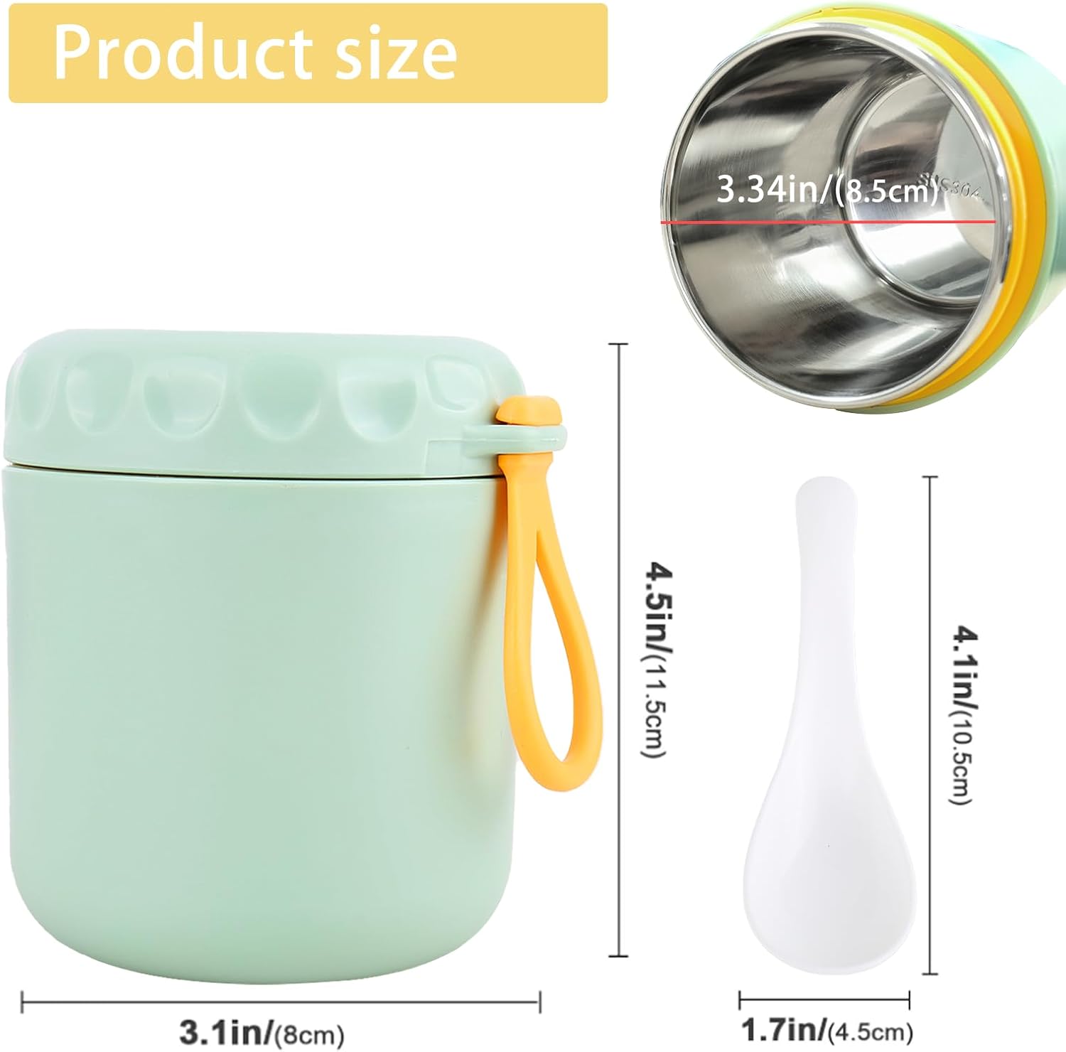 Thermo-Lebensmittelbehälter, 400 ml, Warmhaltebehälter mit Löffel, Edelstahl, auslaufsicher, vakuumisolierter Thermobecher für Lebensmittel, Suppen, Babybrei, Müsli, Blau – Bild 2