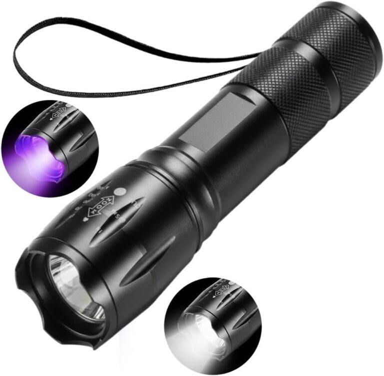 UV-Taschenlampe 395 nm mit LED-Weißlicht, USB-C wiederaufladbar, Zoomfunktion, IPX4 wasserdicht, 2000 mAh Akku, Schwarzlichtlampe für Urinflecken, Haustiere, Hotelhygiene, Geldscheine und Camping (schwarz 1 Stück)
