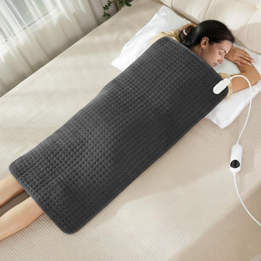 Extra großes Heizkissen 100 x 50 cm XXL – Elektrische Heizmatte mit 10 Temperaturstufen & Timer, weiches Flanell für Rücken, Schulter, Nacken, automatische Abschaltung & waschbar