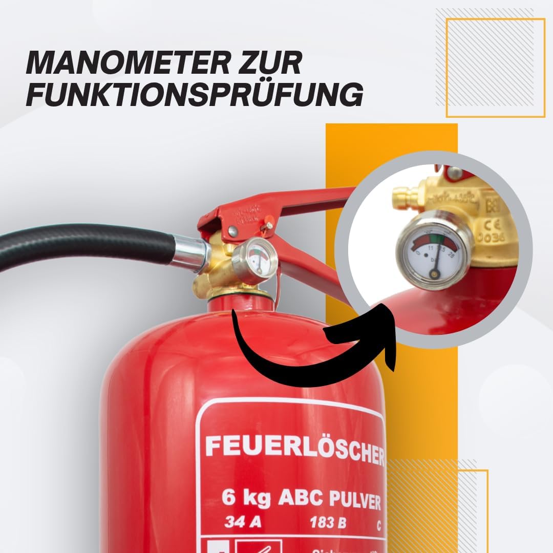 3 x 6 kg Pulverlöscher, Feuerlöscher, Autolöscher, ABC-Pulver, Pulverfeuerlöscher mit Halterung und Prüfplatte – Bild 3