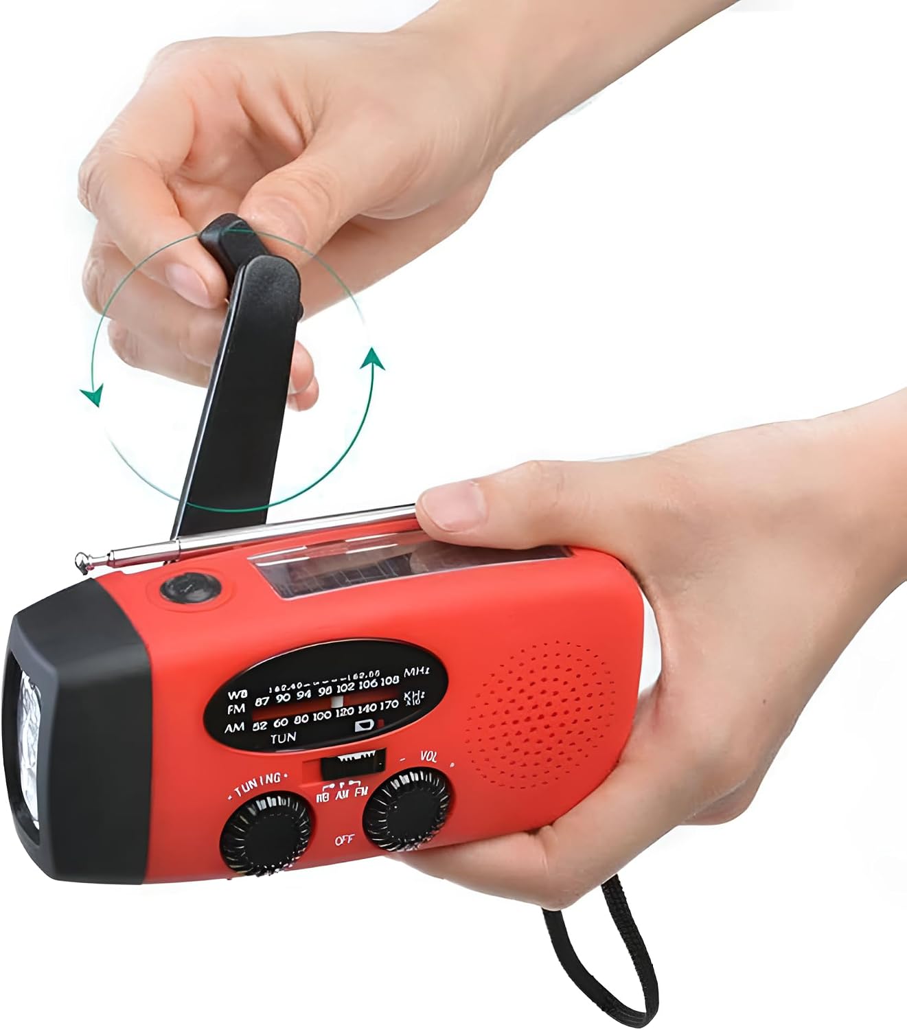Notfall-Aufziehradio mit wiederaufladbarem USB-Ladegerät/3 LED-Taschenlampe/AM/FM/Wetter/tragbares Solar-Handkurbelradio für Haushalt und Outdoor, Camping, Wandern, Reisen – Bild 5