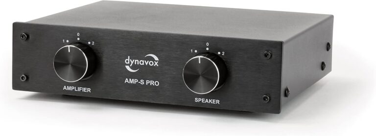 Dynavox AMP-S Pro Verstärker- und Lautsprecherschalter im Metallgehäuse für Stereo- und Surround-Verstärker, Bananenstecker oder Klemmanschluss – Schwarz