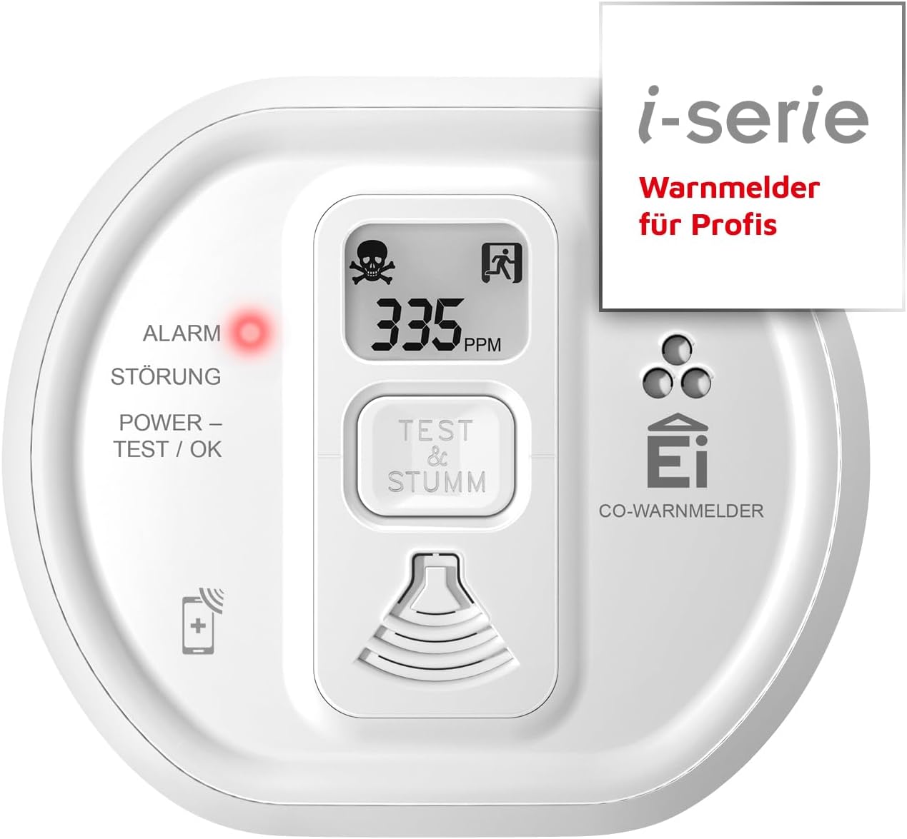 Ei Electronics Professioneller Kohlenmonoxidmelder Ei208iDW, CO-Melder der i-Serie mit AudioLINK-Funktion zum sofortigen Auslesen der Daten, LCD-Display und Batterie für 10 Jahre, optional kabellos vernetzbar, Weiß