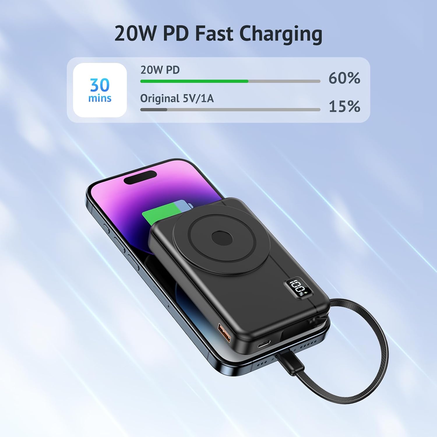 Powerbank für Magsafe10000 mAh 22,5 W magnetisch – Kabellose externe Handy-Akkus mit Typ-C-Eingang und -Ausgang USB-C, LED-Anzeige kompatibel mit iPhone 17 16 15 14 13 12 Pro Max-Serie – Bild 5