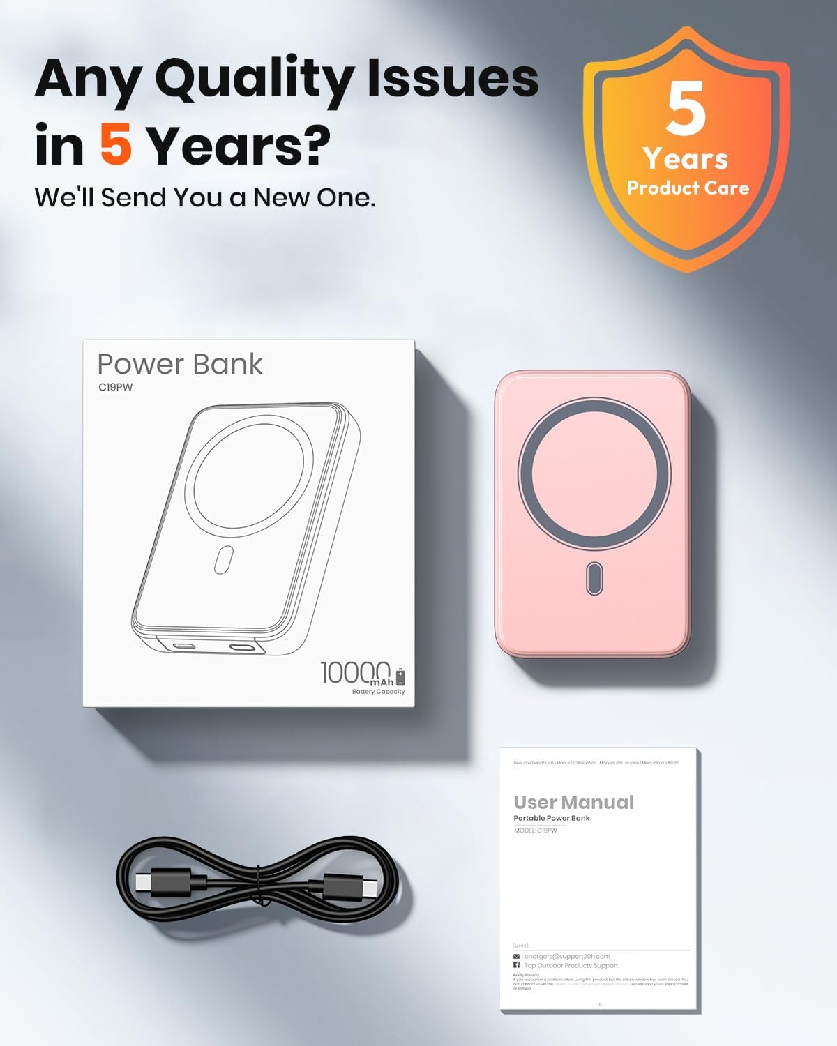 A ADDTOP Magnetische Powerbank 10000 mAh – 20 W Schnelllade-iPhone-Ladegerät für magnetisches, ultraschlankes kabelloses tragbares Ladegerät mit USB-C-Ein- und Ausgang, LED-Display-Akku für iPhone 17/16/15/14/13/12, Pink – Bild 7