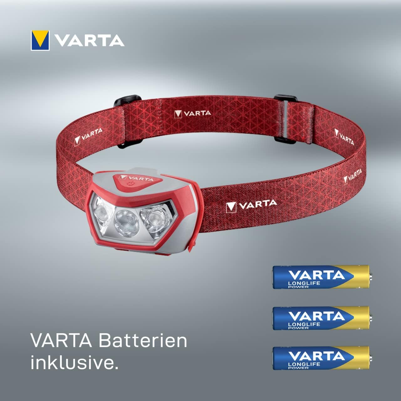VARTA Outdoor Sports H20 Pro LED-Stirnlampe mit 3 x AAA-Batterien, 3 Leuchtmodi, spritzwassergeschützt, Dimmfunktion, mit schwenkbarem Kopf, rot – Bild 5