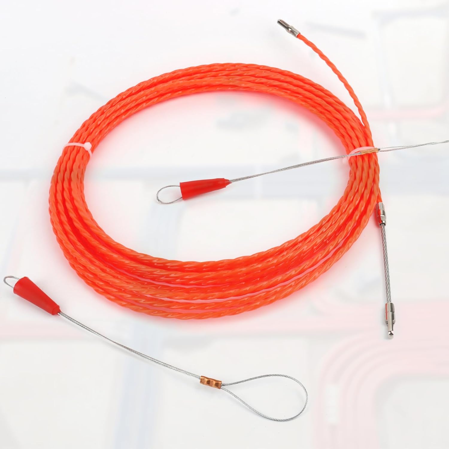 10 m einziehbares Spiralkabel, Einziehhilfe, RISVOWO Polyester-Einziehdraht mit 2 Führungsfedern, einziehbares Band, φ4,5 mm, 4,5 mm Durchmesser, elektrischer Drahtzieher, Elektriker, Nadel, Spiralbindung, flexibel – Bild 7