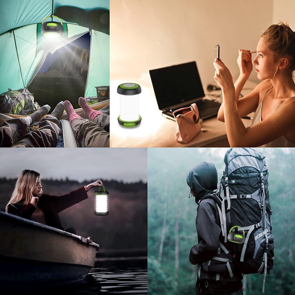GlobaLink LED-Campinglampe, faltbare Solar-Campinglaterne, Energiebank mit 2 Lademethoden (Solar/USB) und 3 Lichtmodi für Camping, Angeln, Notfall, inklusive Survival-Armband mit Pfeife (grün) – Bild 6