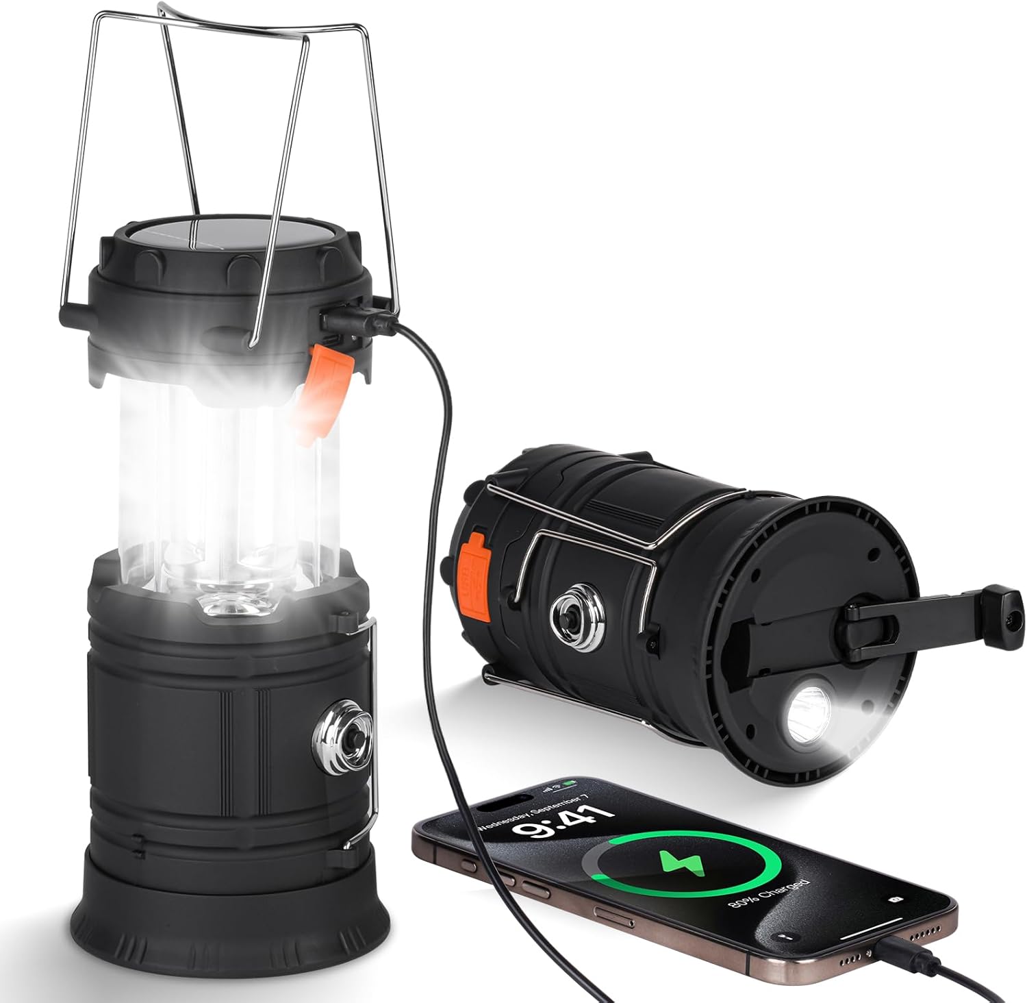 HOTUT LED-Solar-Campinglampe, 3200 mAh, faltbare Camping-Lichtlaterne, wasserdichte Solar-Campinglaterne mit Handkurbel, USB und Kurbelaufladung, Notlicht für Wandern, Angeln, SOS, Ausfälle