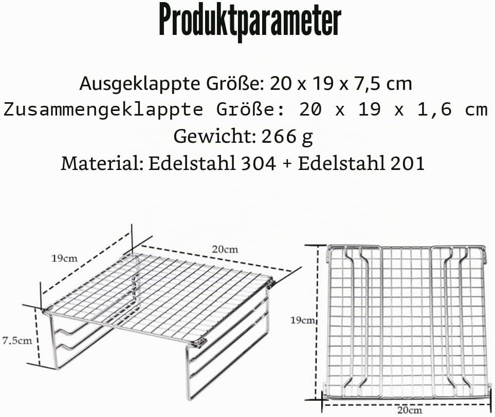 Grill-Wärmeständer, robuster tragbarer Grillrost aus Edelstahl mit Beinen für Outdoor-Rucksacktouren, Wandern, Picknick, Grillen – Bild 5