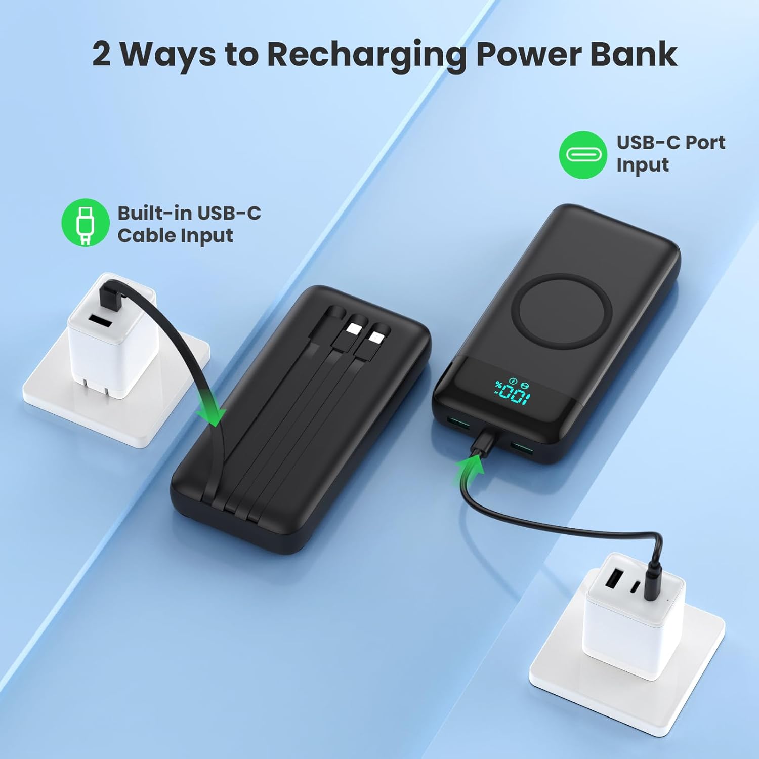 Kabellose Powerbank 26800 mAh mit 3 Kabeln, 7 in 1 25 W PD3.0 + QC4.0 Schnelllade-USB-C-Powerbank, 6 Ausgänge, externe Handy-Akkus mit LCD-Display, kompatibel mit iPhone 17/16/15/14, Huawei, Samsung – Bild 7