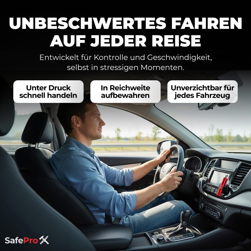 Nothammer fürs Auto mit Sicherheitsgurtschneider – lebensrettender kompakter Glasbrecher mit Federkorn – Sicherheitsrettungswerkzeug und Scheibenzertrümmerer für schnelle Flucht bei Verkehrsunfällen (2 Stück) – Bild 4