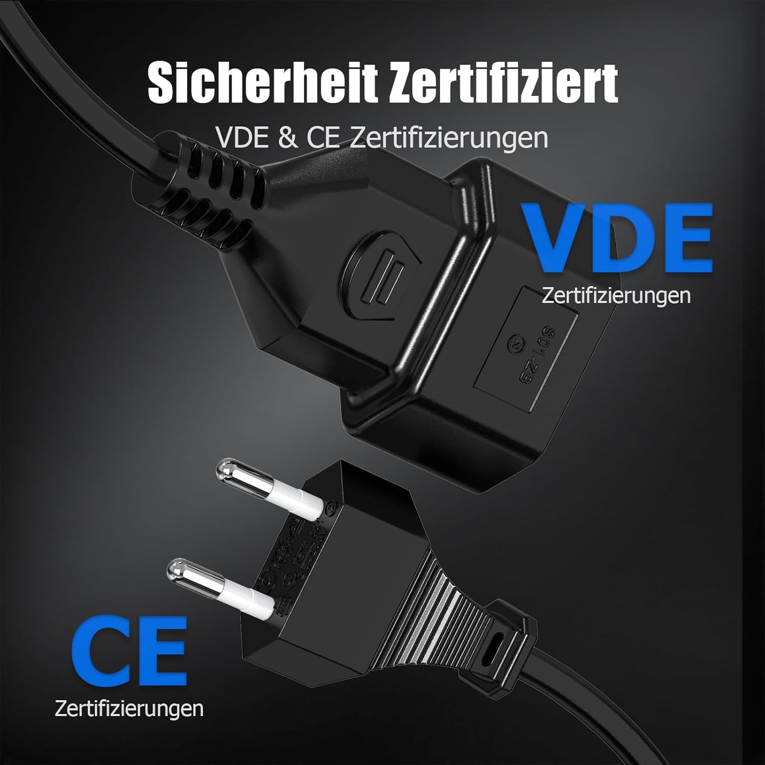 Stromkabel Verlängerungskabel, Ancable 2m Verlängerungskabel flach, VDE-zertifiziert, Eurostecker Typ C auf Eurosteckdose, Verlängerungskabel Netzkabel für TV, Monitor, Haushaltsgeräte, Schwarz – Bild 4