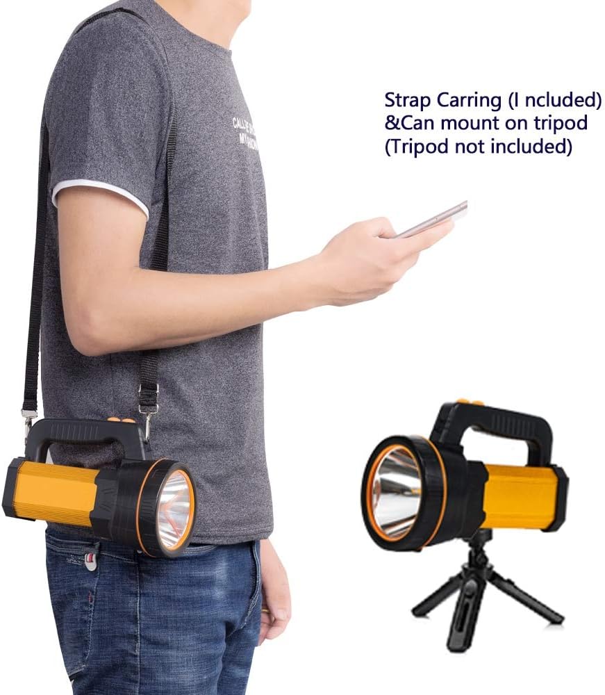 LED-Taschenlampe, extrem hell, USB-C, wiederaufladbar, mit Laterne, starke Metall-Handtaschenlampe, großer Akku, 10000 mAh, Handscheinwerfer, 10000 Lumen, Akku, Taschenlampe superhell, mit Griff-Tragegurt – Bild 5