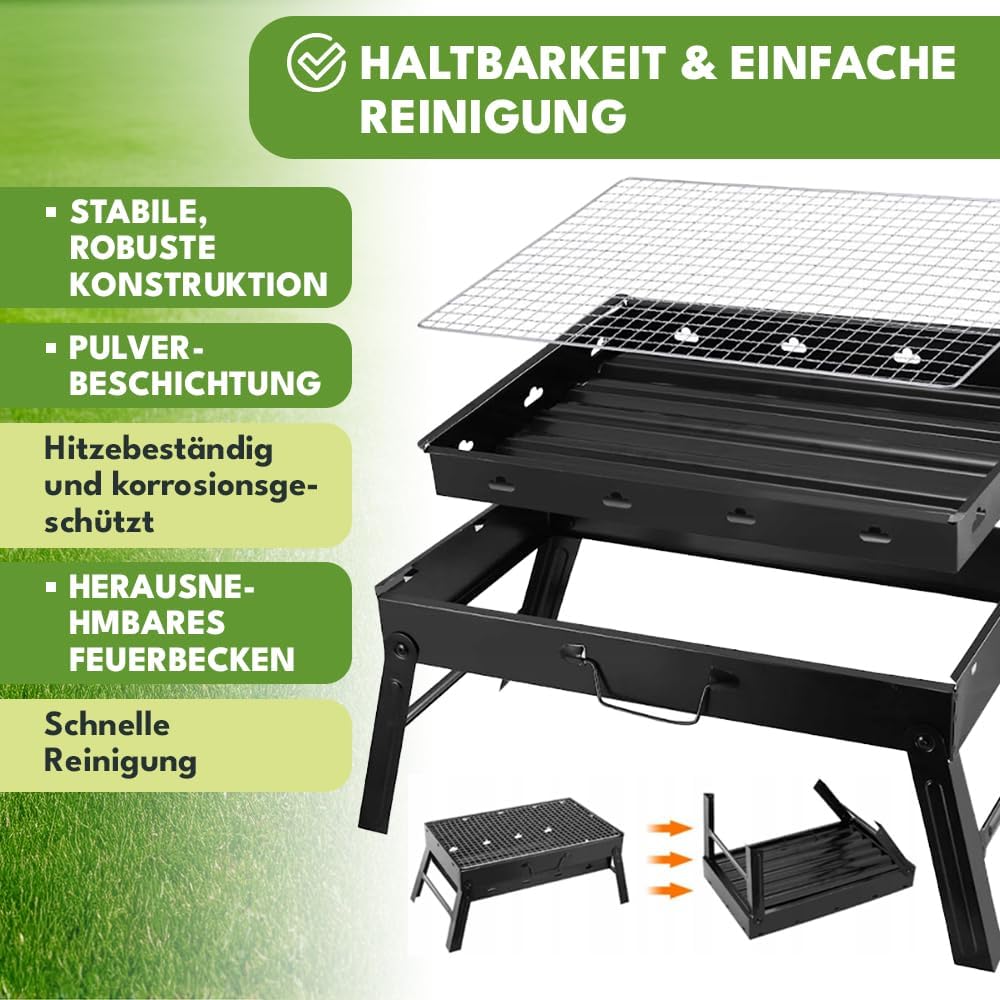 KRUMAD Campinggrill, faltbar, tragbar, Holzkohlegrill, 38,5 x 27 cm, Tischgrill für Camping, Küche & Outdoor, Mini-Holzkohlegrill, faltbar mit Grillrost, ideal für Grillen, Reisen, Picknick, Balkon – Bild 2