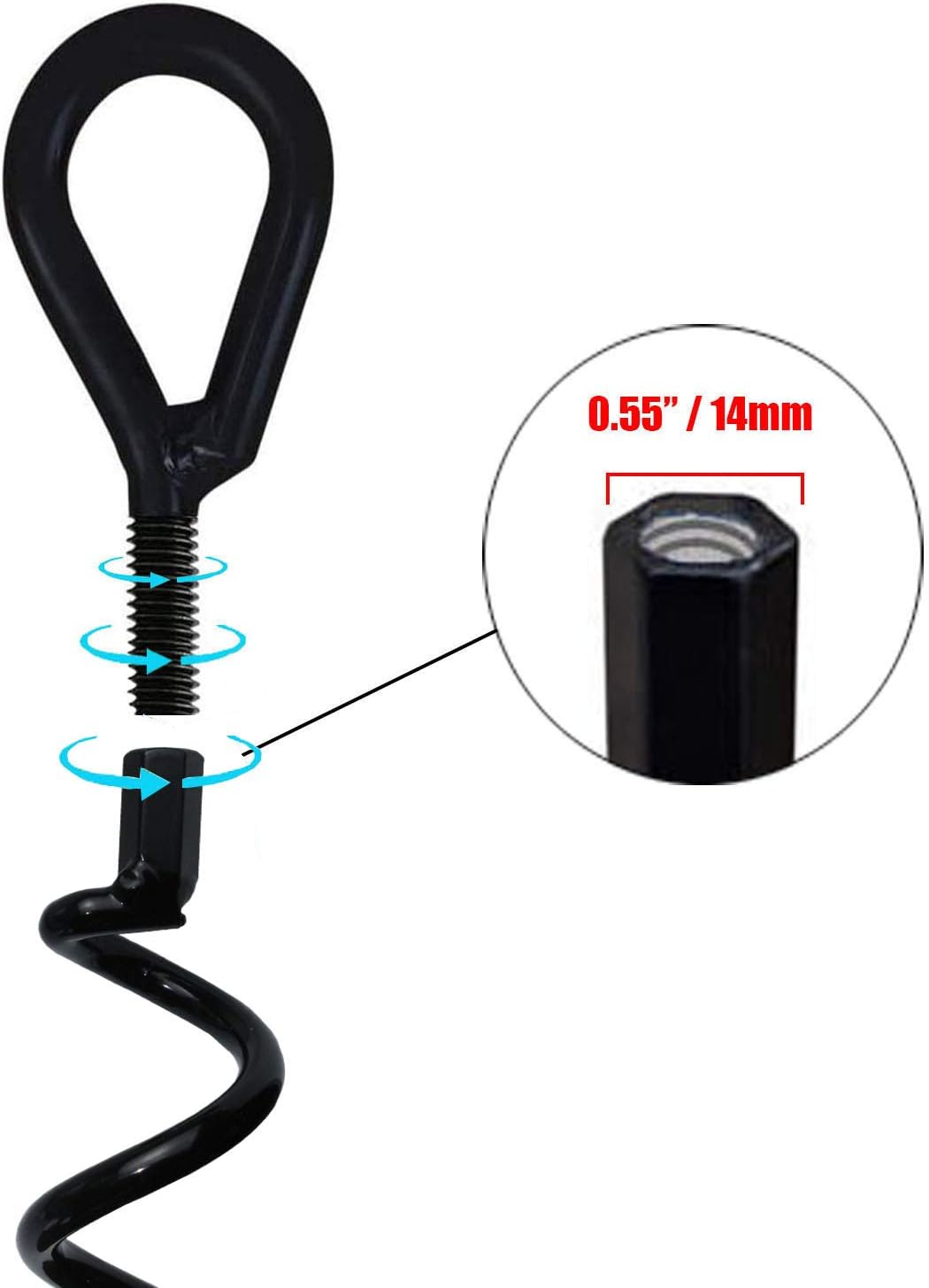 46 cm Spiral-Erdboden-Hochleistungs-Schuppenanker-Set, ideal als Hundepflock, zum Sichern von Tieren, Zelten, Vordächern, Schuppen, Carports, Schaukelsets, 4er-Pack – Bild 3