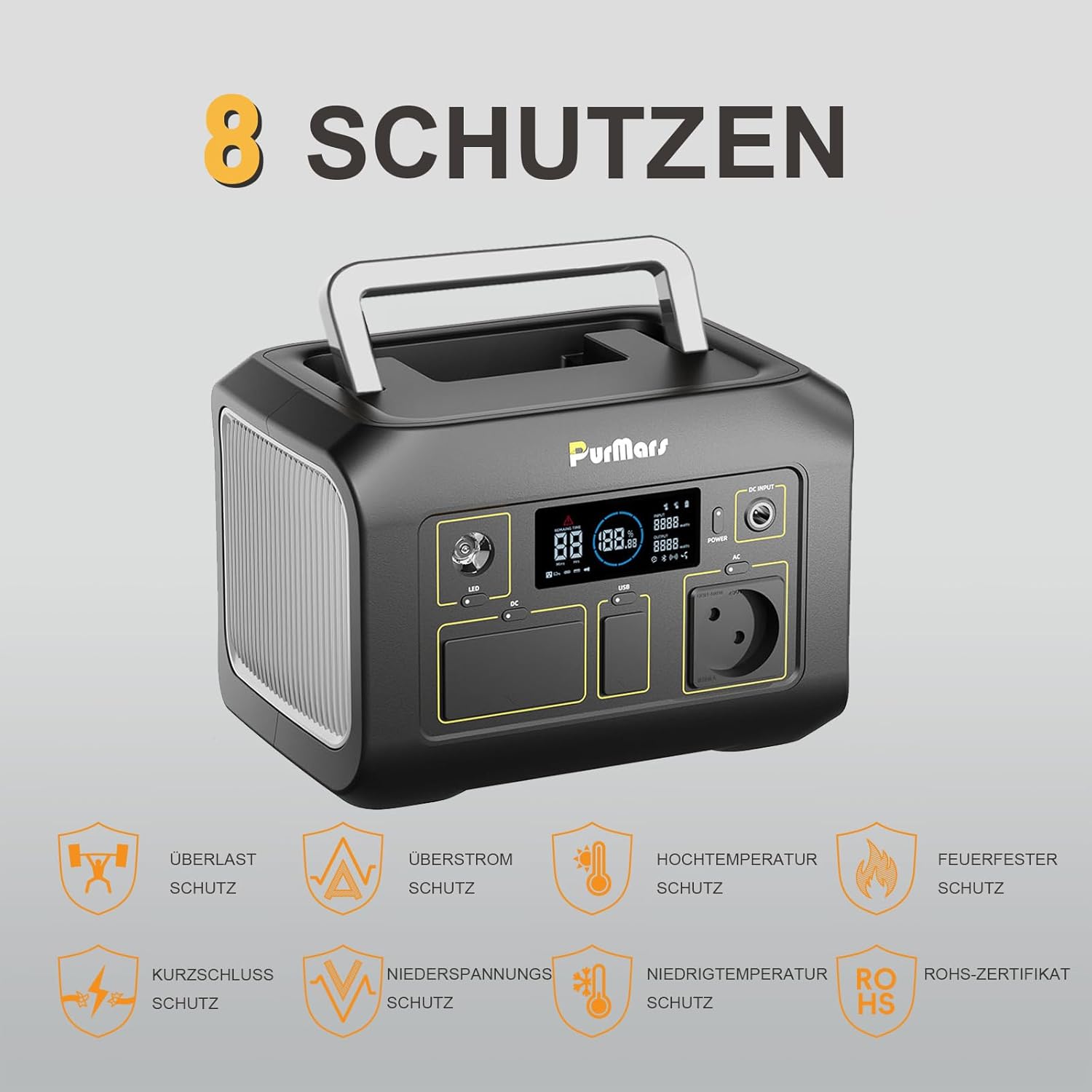 Powerbank Power Station 300 W (max. 500 W), 288 Wh (90.000 mAh), tragbare Powerbank mit 230 V reinem Sinus-Wechselstrom, LiFePO4-Akku-Kraftwerk, geeignet für Outdoor-Camping, Reisen und Notfälle – Bild 6