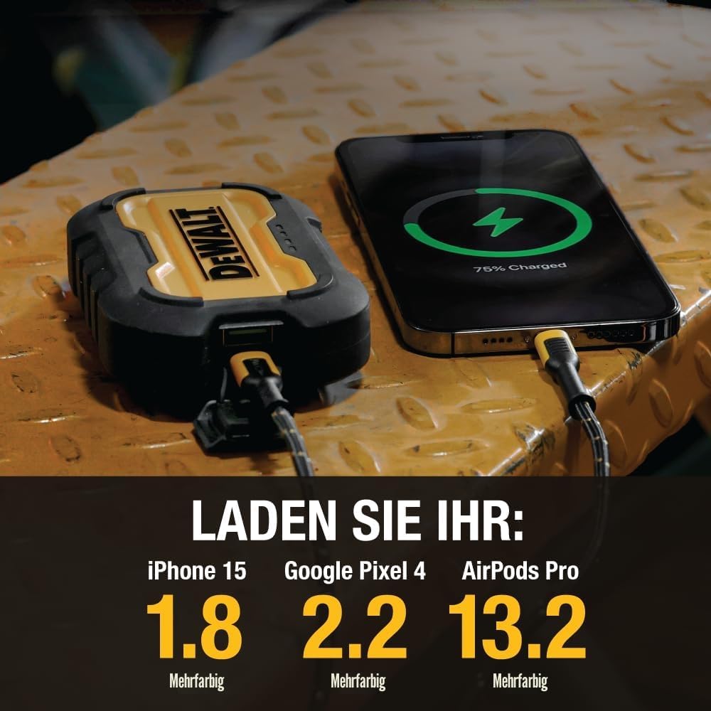 DEWALT DEWALT Tragbares Ladegerät Power Bank 10000 mAh Akku mit USB-C-Anschluss für iPhone 17/17 Air/17 Pro/17 Pro Max, iPhone 16-Serie, iPhone 15/14, Samsung Galaxy – Bild 5