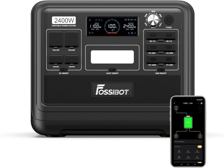 FOSSiBOT F2400 Solargenerator, 2048 W LiFePO4-Batterie-Backup mit 24000 W AC-Ausgängen (4800 W Spitze), tragbares Kraftwerk für Outdoor-Camping, Wohnmobilreisen, Heimgebrauch (F2400-LVO)
