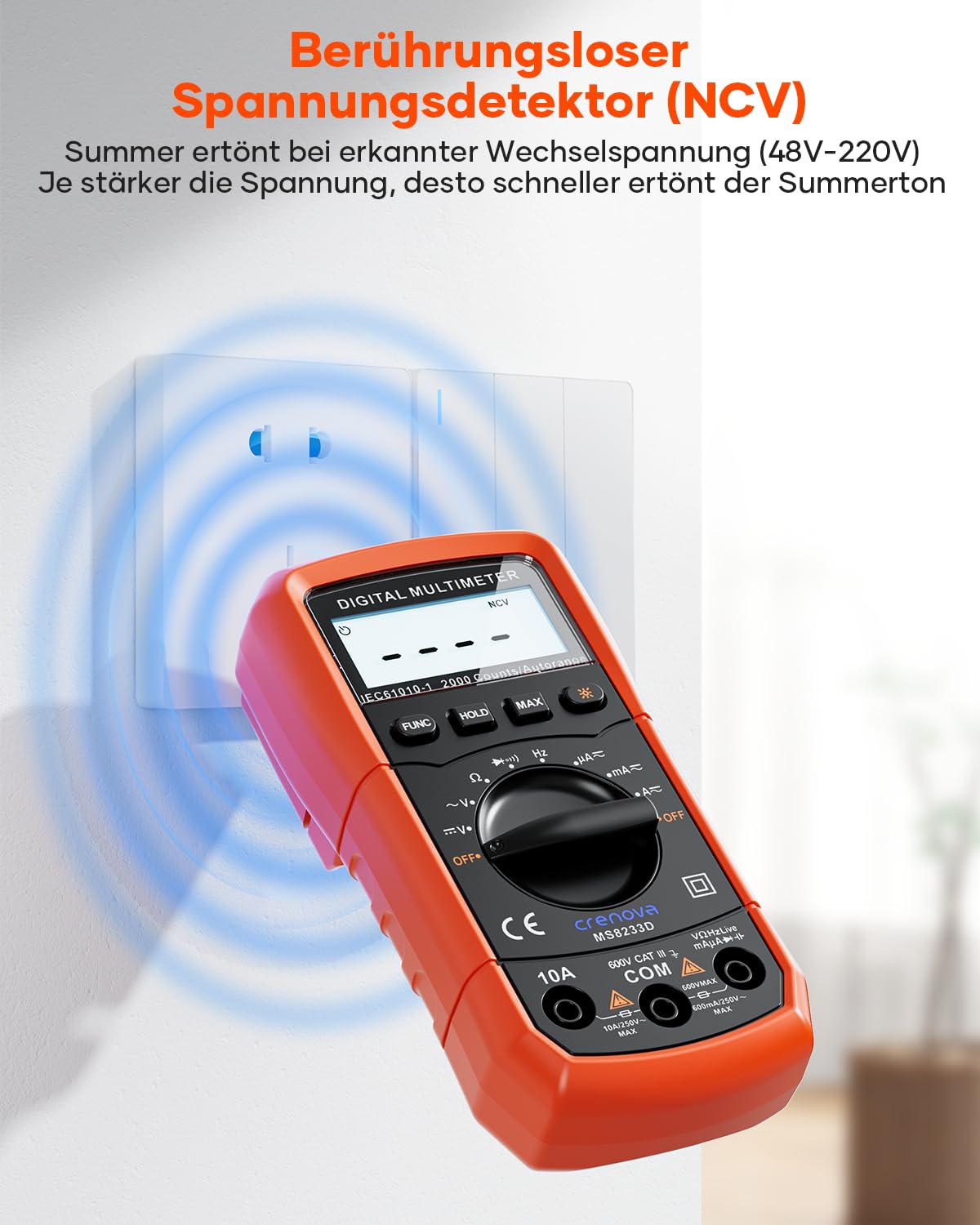 Crenova MS8233D Digital-Multimeter, Spannungsprüfer, Strommessgerät, Voltmeter, Messgerätetester, NCV mit 6000 Count LCD-Display, Hintergrundbeleuchtung – Bild 7