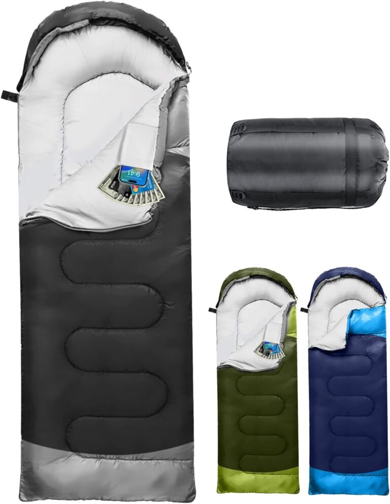 Schlafsack Camping für 3–4 Jahreszeiten, Outdoor-Schlafsack für Erwachsene und Kinder, kompakte Schlafsäcke mit Kapuze und Innentasche, Deckenschlafsack für Fahrradpacken, Wandern, 220 x 75 cm