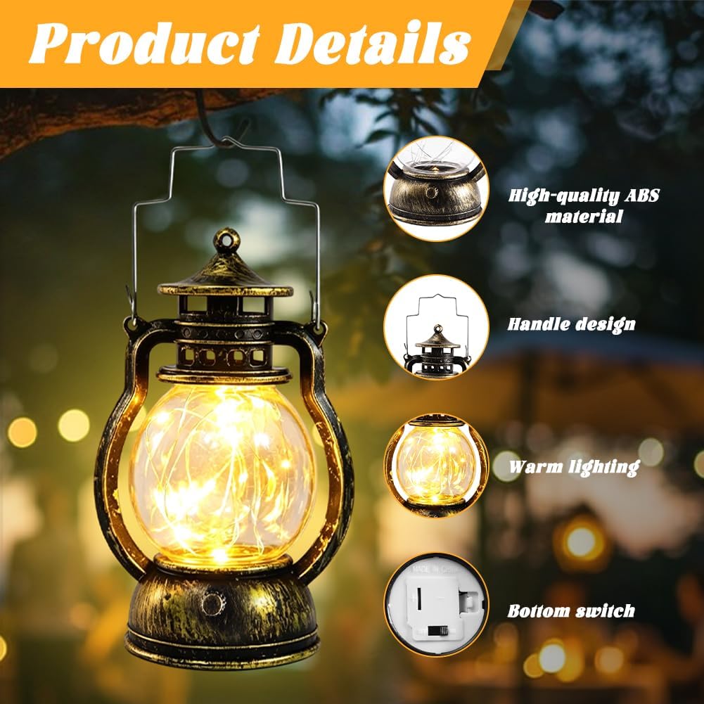4 Stück Mini-LED-Laternen – LED-Vintage-Kerzenlaternen zum Aufhängen für festliche Dekoration, Bronze-Gold-Laterne, Mini-Laterne für Party-Dekoration, Ramadan-Dekoration, Weihnachten, Geburtstag und – Bild 3