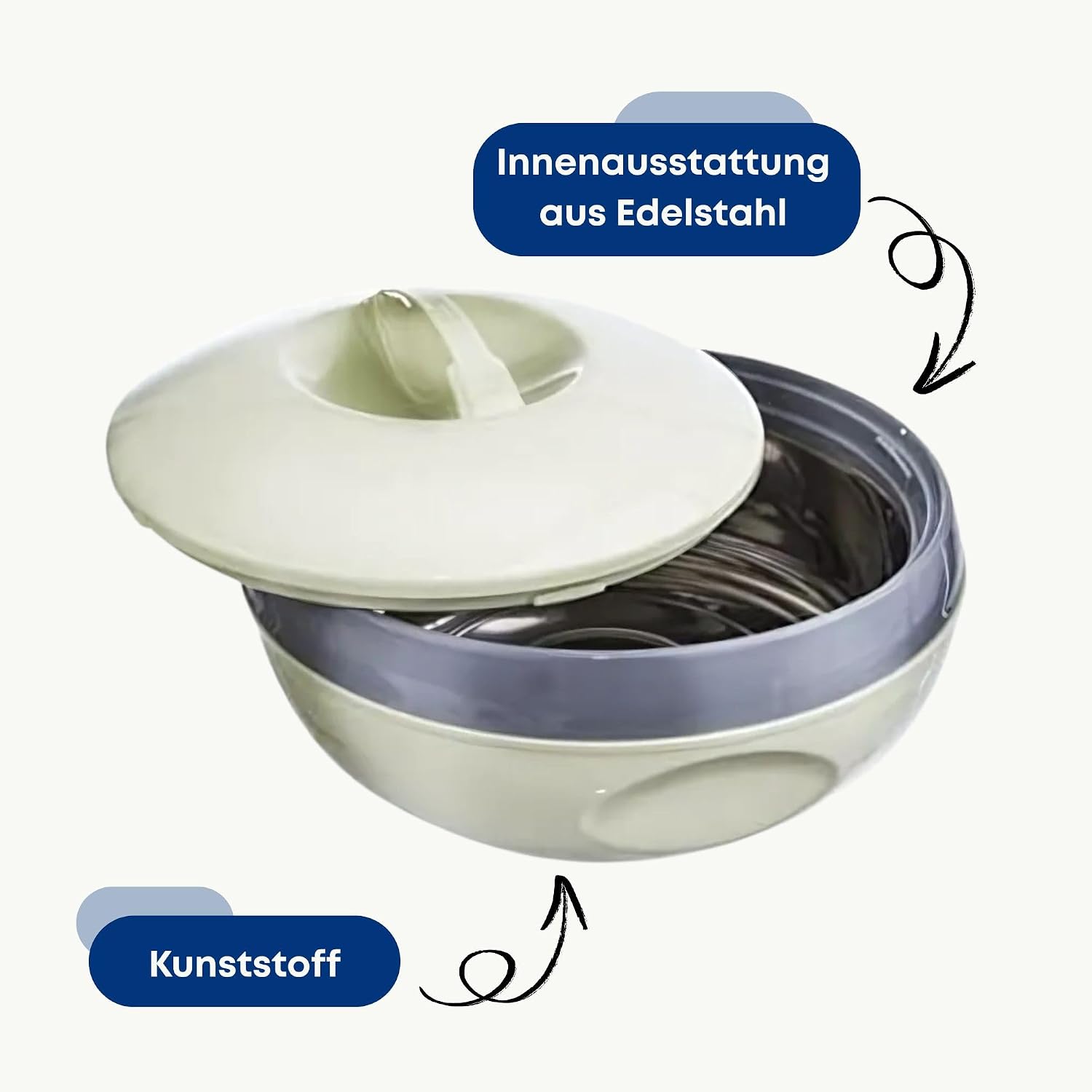 orion group Thermoschüssel mit Deckel 600 ml Thermobehälter für Lebensmittel, Eis | Grillgut Warmhaltebehälter Speisen Edelstahl Schüssel Warmhalten 2 Stunden Wärmehaltende Thermoschalen – Bild 3