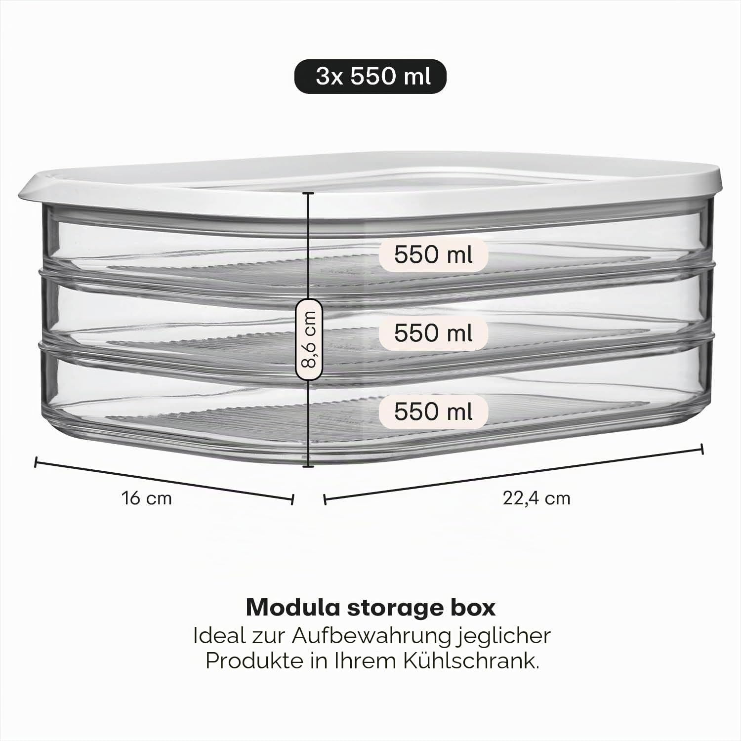 Mepal - Modula 3-lagige Wurstaufbewahrungsdose - Kühlschrank - Aufbewahrungsbox mit Deckel - Geeignet zur Aufbewahrung von Fleischprodukten - 3 separate Kühlschrank-Aufbewahrungsboxen - 1650 ml - Schwarz – Bild 4