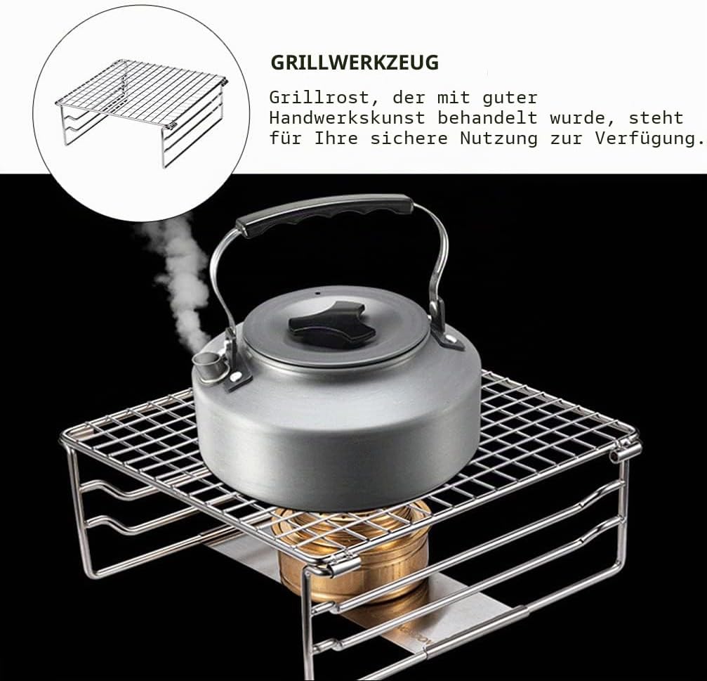 Grill-Wärmeständer, robuster tragbarer Grillrost aus Edelstahl mit Beinen für Outdoor-Rucksacktouren, Wandern, Picknick, Grillen – Bild 7