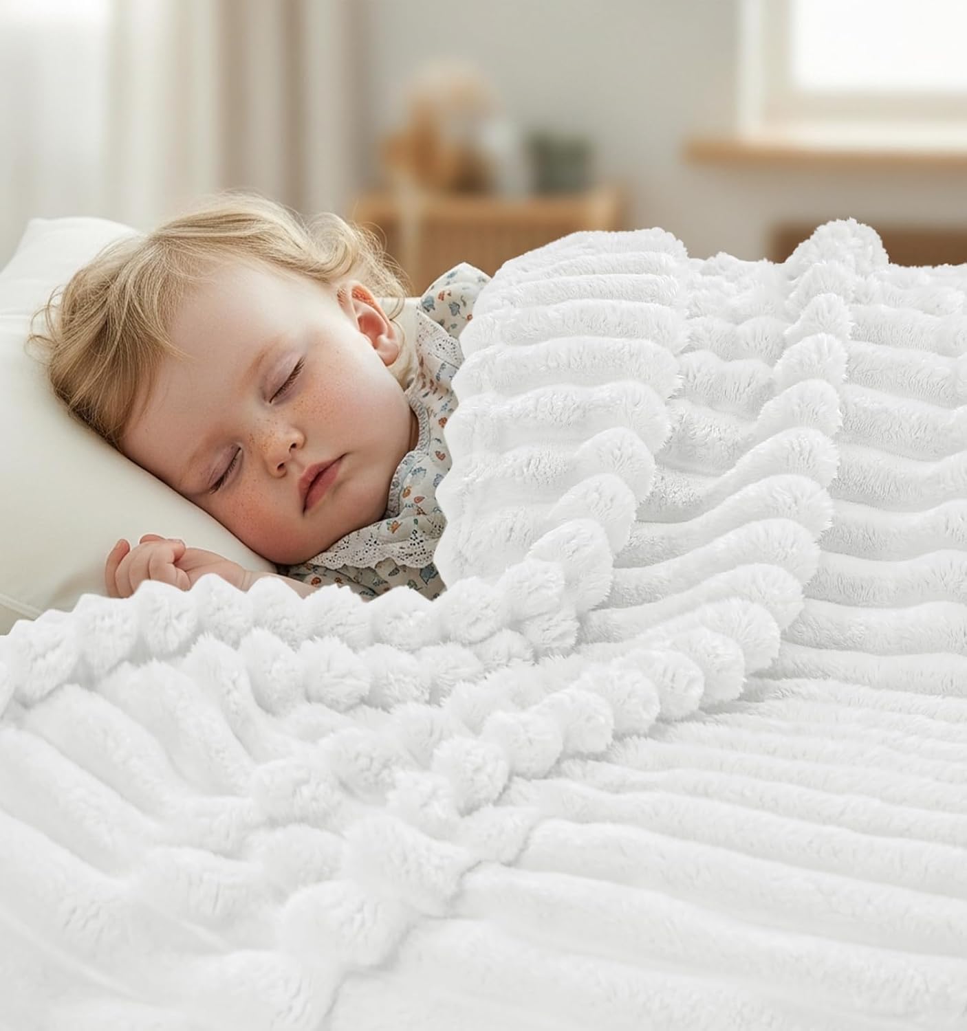 Utopia Bedding Gestreifte Kuscheldecke, flauschige Decke für Raumdekoration (150 x 200 cm, gebrochenes Weiß), weiche, leichte und warme Fleecedecke, atmungsaktive Sofadecke, Überwurf für Bett und Couch – Bild 5