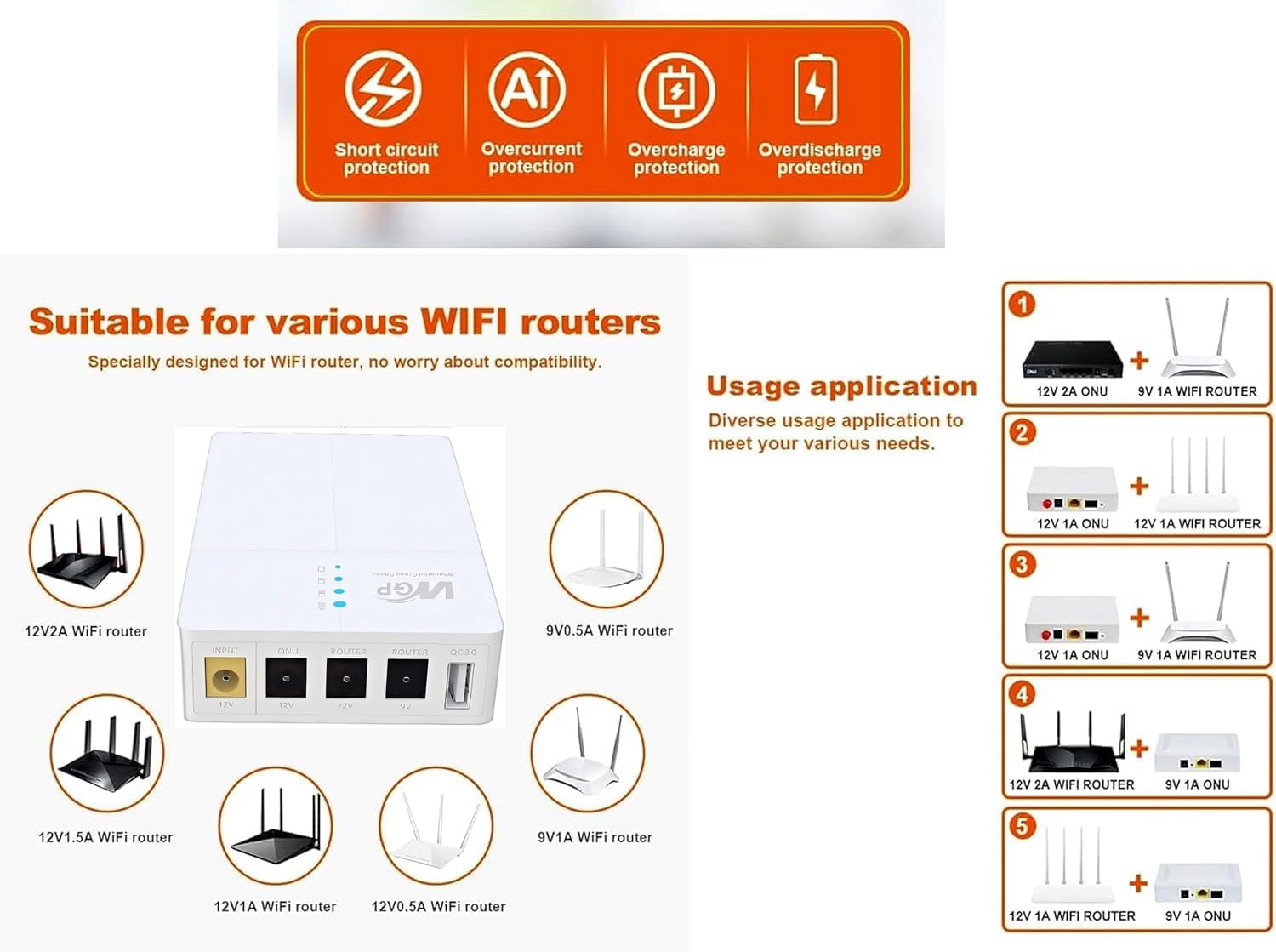 12 V DC Mini-USV, unterbrechungsfreie Stromversorgung, Batterie, 13500 mAh, Batterie-Backup-Powerbank mit Ausgang DC 9 V, 12 V, USB, 5 V für WLAN-Router, ONU-Modem, POE-Kamera, Alarmtelefon – Bild 4