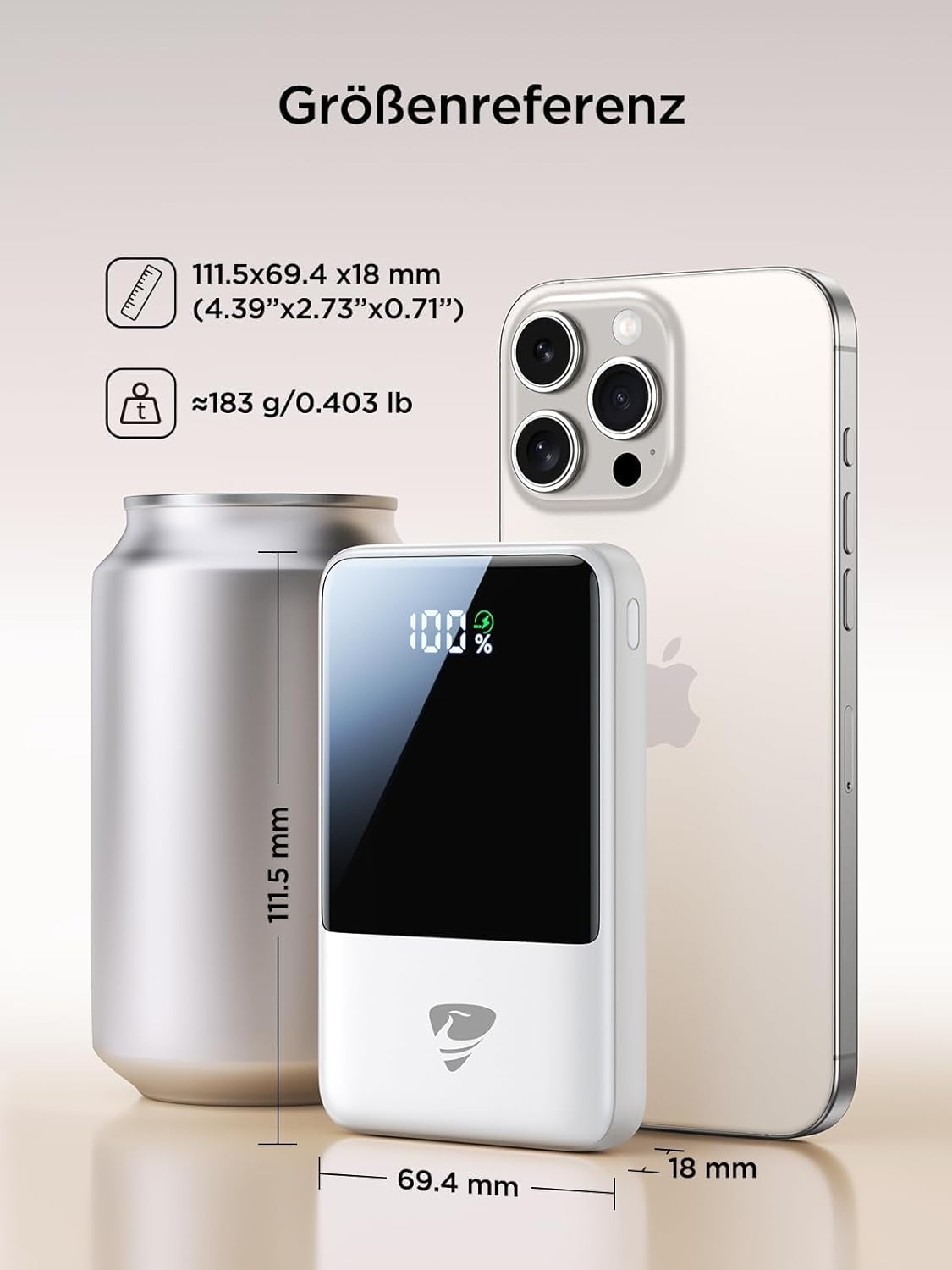 Aioneus Power Bank, Powerbank 10.000 mAh mit integriertem Kabel (USB-C + Lightning) – 22,5 W PD Quick Charge externer Handy-Akku für iPhone 17/16/15/14/13/12/11, Samsung Galaxy, iPad – Bild 2