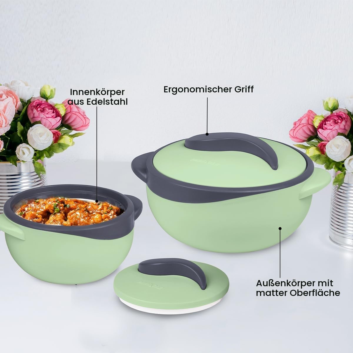 Pinnacle Isolierte Auflaufform mit Deckel, 3-teiliges Set, 2,6/1,5/1 qt. Hot Pot Speisenwärmer/-kühler – Thermo-Suppen-/Salat-Servierschüssel – Behälter für heiße Speisen aus Edelstahl – bestes Geschenkset für – Bild 3