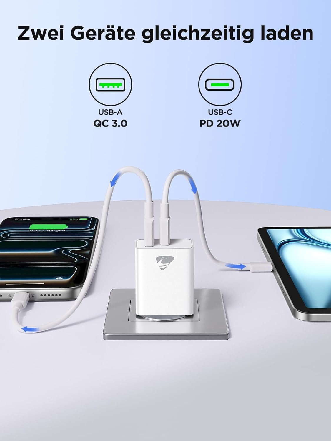 USB-C-Ladegerät, 2-Port-USB-Stecker, 20-W-Schnellladegerät mit USB-C und USB-A, PD 3.0-Netzteil, USB-Netzteil, mehrere USB-Ladegeräte für iPhone 17 Pro Max 16 15 14 13, iPad, Samsung, Mobiltelefone – Bild 3