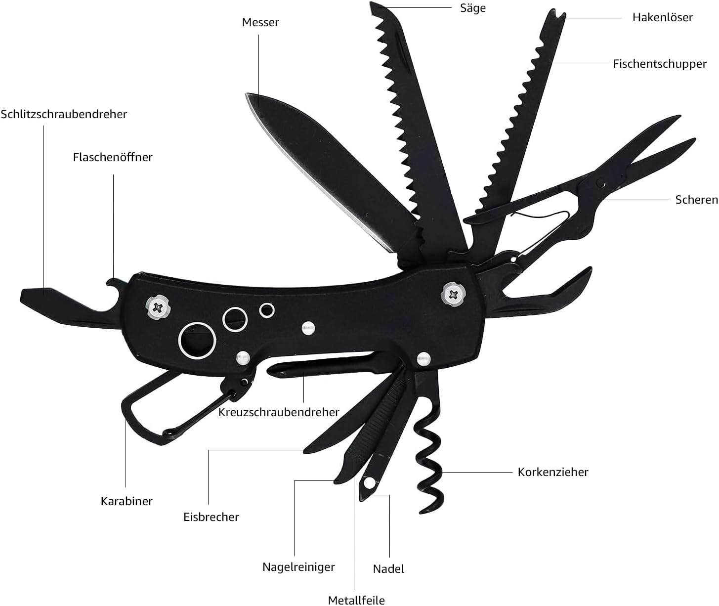Amazon Basics 15-in-1-Multifunktions-Taschenmesser mit Tasche – Schwarz – Bild 4
