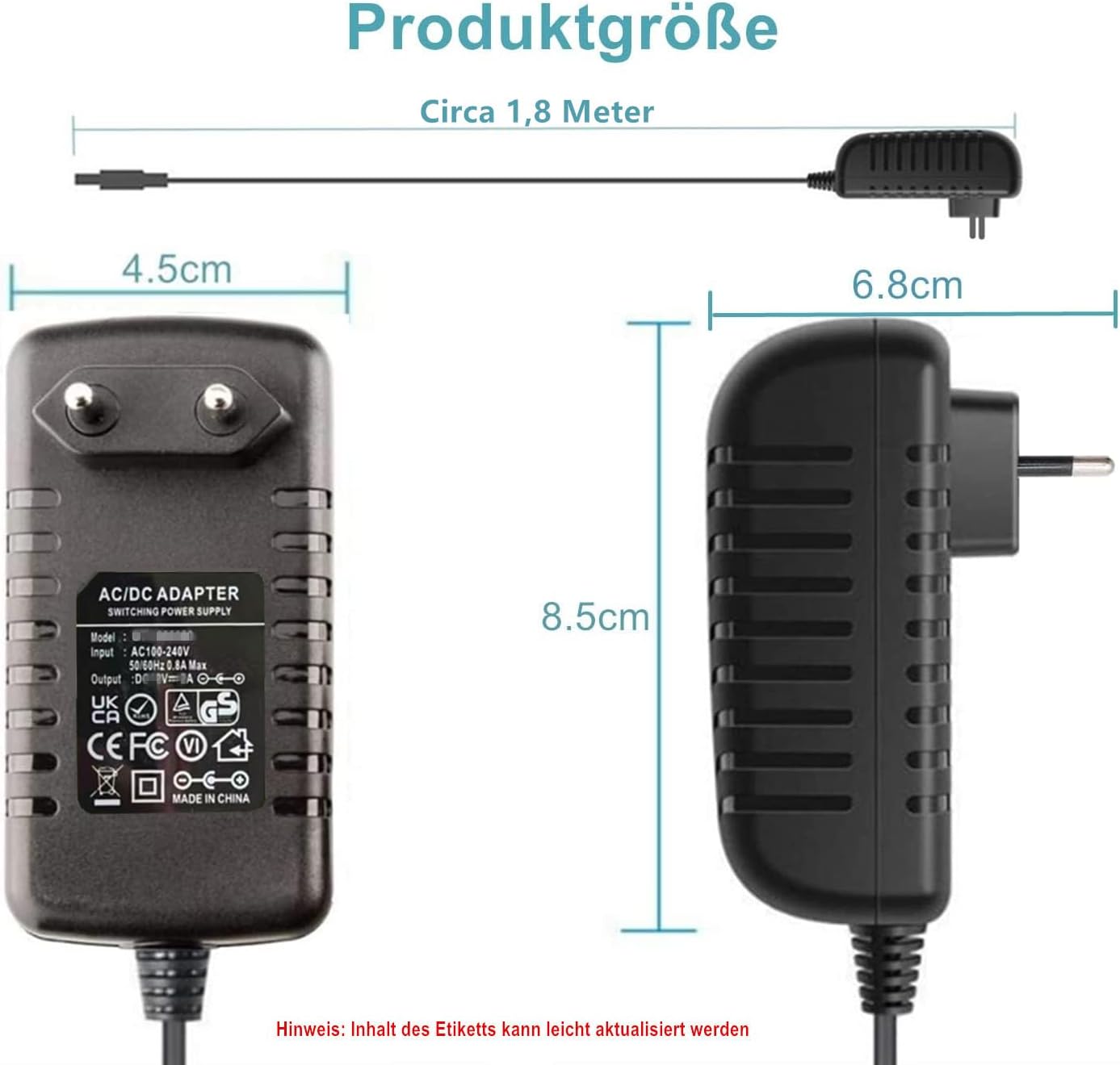 AC-Adapter 12 V 2 A Netzteil AC 220 V auf DC12 V 500 mA 1000 mA 1500 mA 2000 mA Leistungstreiber 5,5 mm mit 8 DC-Steckeradaptern Wechselrichter Ladegerät Transformator AC-DC-Adapter (DC12V~2A) – Bild 8