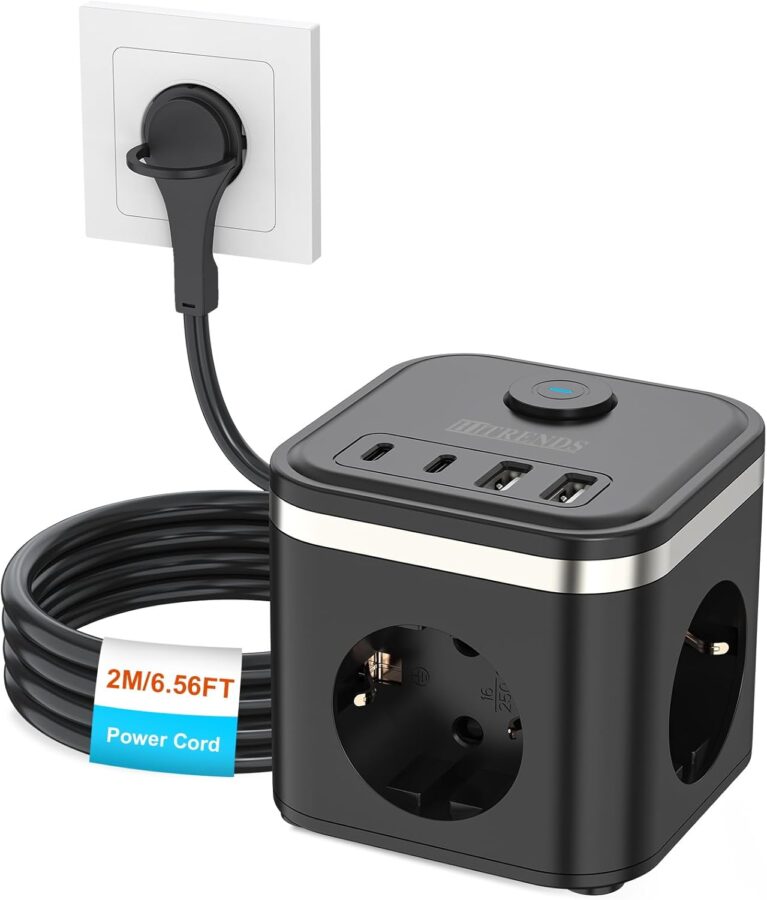 HITRENDS Steckdosenwürfel mit USB, USB-C-Steckdosenleiste, USB-C-Ladegerät, 3-Wege-Steckdose mit Schalter, tragbares PD-Ladegerät für MacBook, iPad, iPhone 16/15, Galaxy S25 Ultra, Zuhause, Büro, Reisen