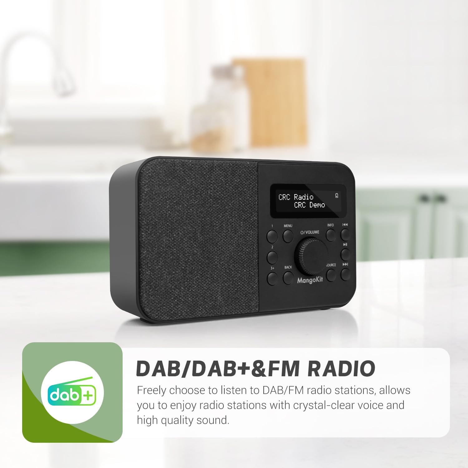 PR2S Tragbares DAB+-Digitalradio, UKW-Radio für die Küche, Bluetooth-Lautsprecher, persönliches DAB-Radio, Display, Wecker und Uhr, 40 voreingestellte Sender, Kopfhöreranschluss, Schwarz – Bild 4