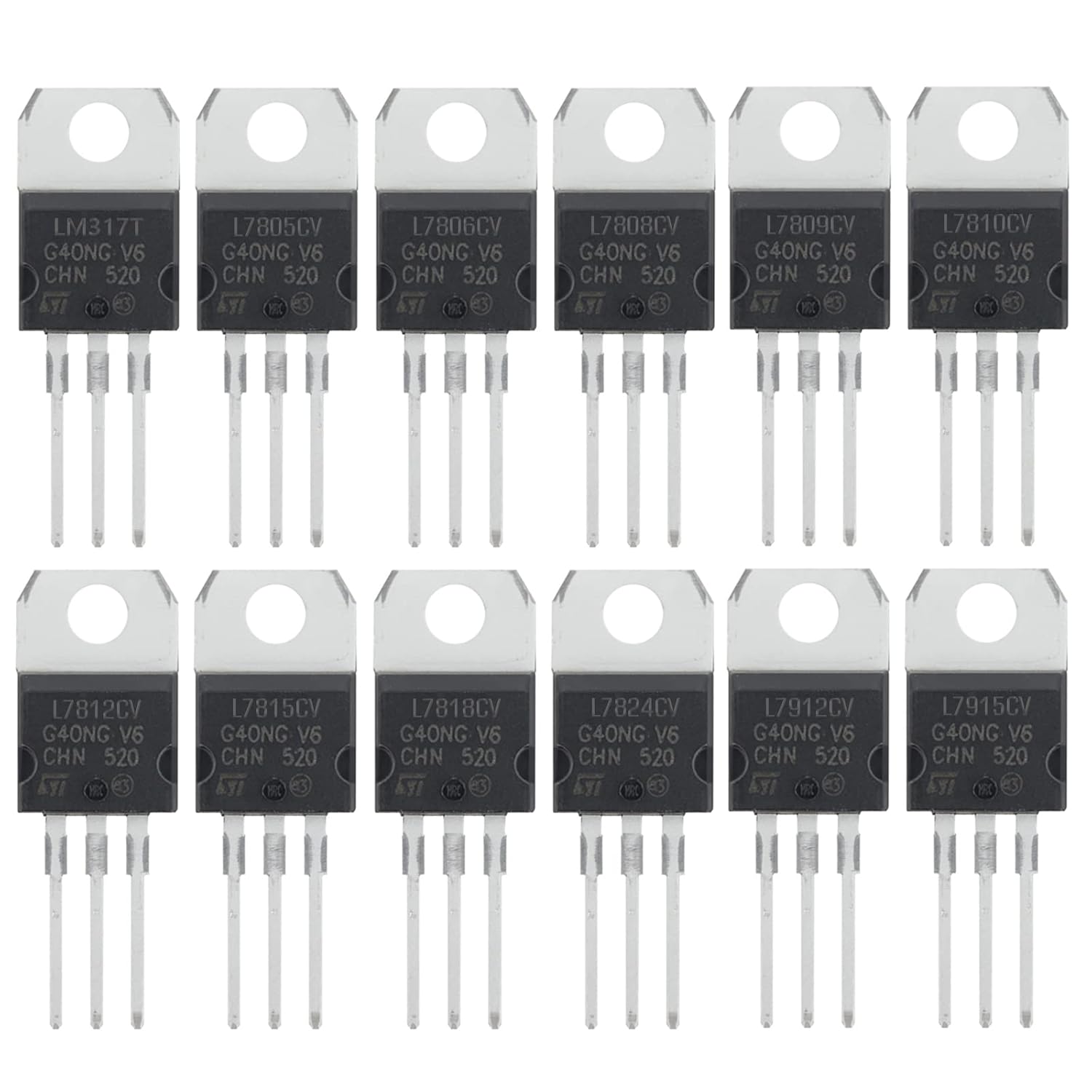AUKENIEN 12 Werte 60 Stück L7805 LM317 L7806 L7808 L7809 L7810 L7812 L7815 L7818 L7824 L7912 L7915 Positive Negative Spannungsregler Sortiment Kit TO-220 Spannungsregler – Bild 2