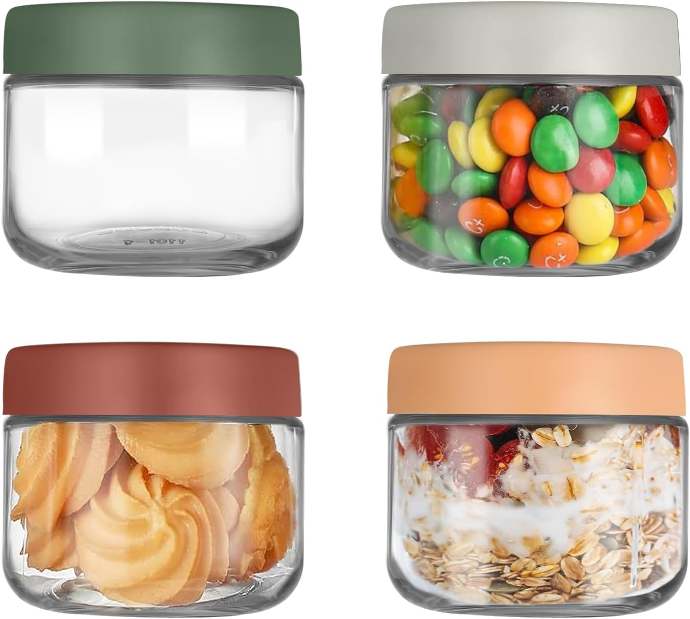 4er-Pack 10-Unzen-Overnight-Oats-Gläser, Einmachgläser mit Schraubdeckel für Overnight-Oats, Salat, Joghurt, Pudding, Chutney, Dessertgläser, wiederverwendbare Glasbehälter mit Deckel als Einmachglas