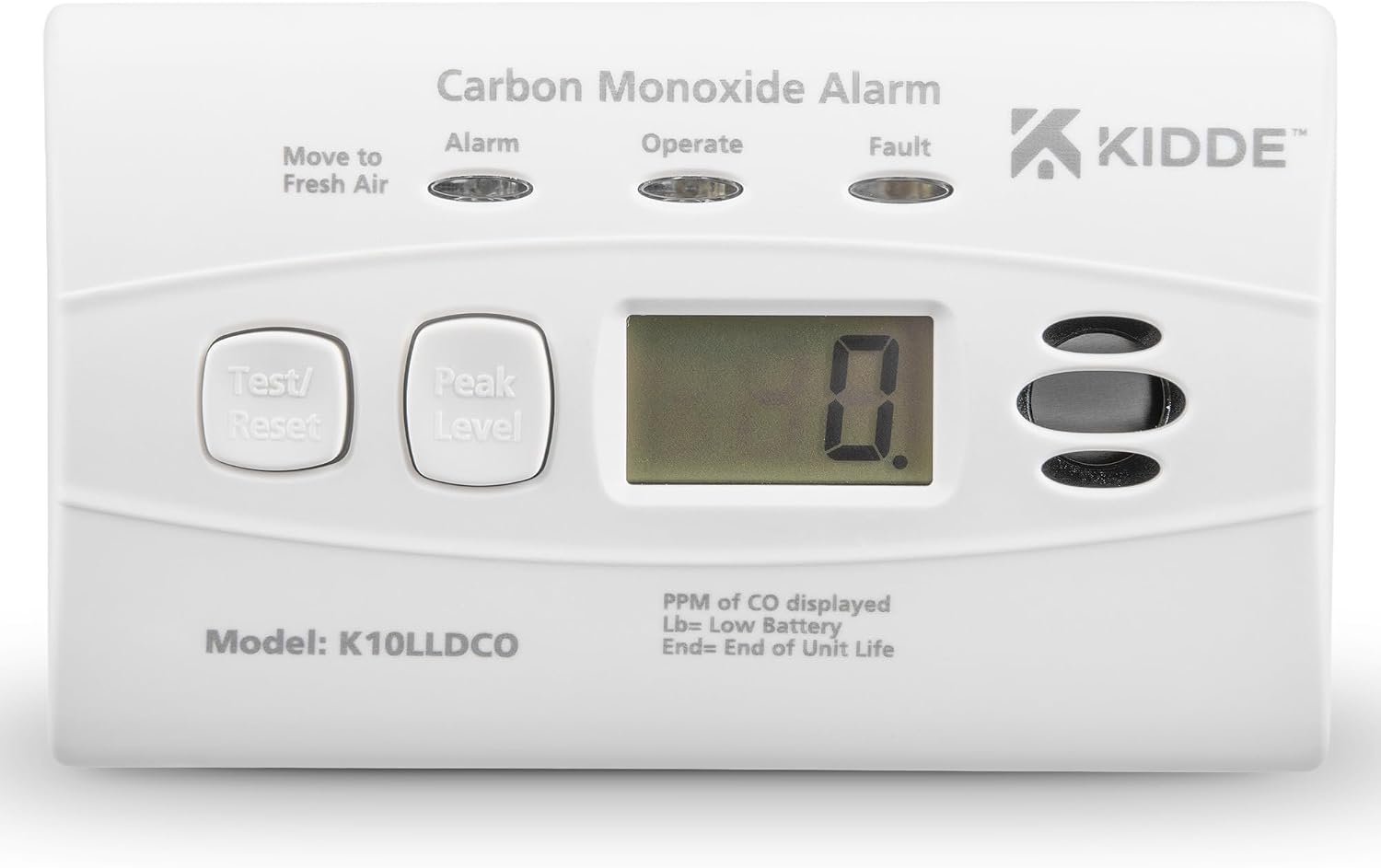 Kidde 10LLDCO Kohlenmonoxidmelder mit digitaler Anzeige und versiegelter Batterie