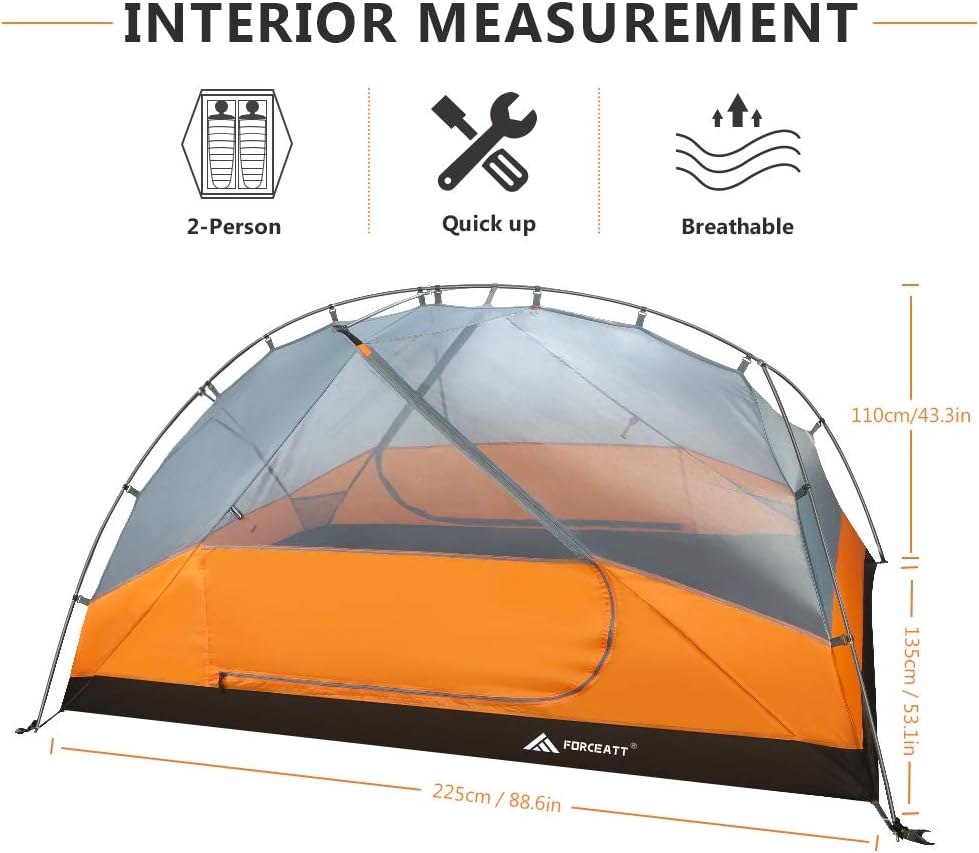Forceatt Zelt 2–3 Personen Campingzelt, 2 Türen wasserdicht und winddicht, 3–4 Jahreszeiten, ultraleichtes Rucksackzelt für Trekking, Camping, Outdoor. – Bild 3