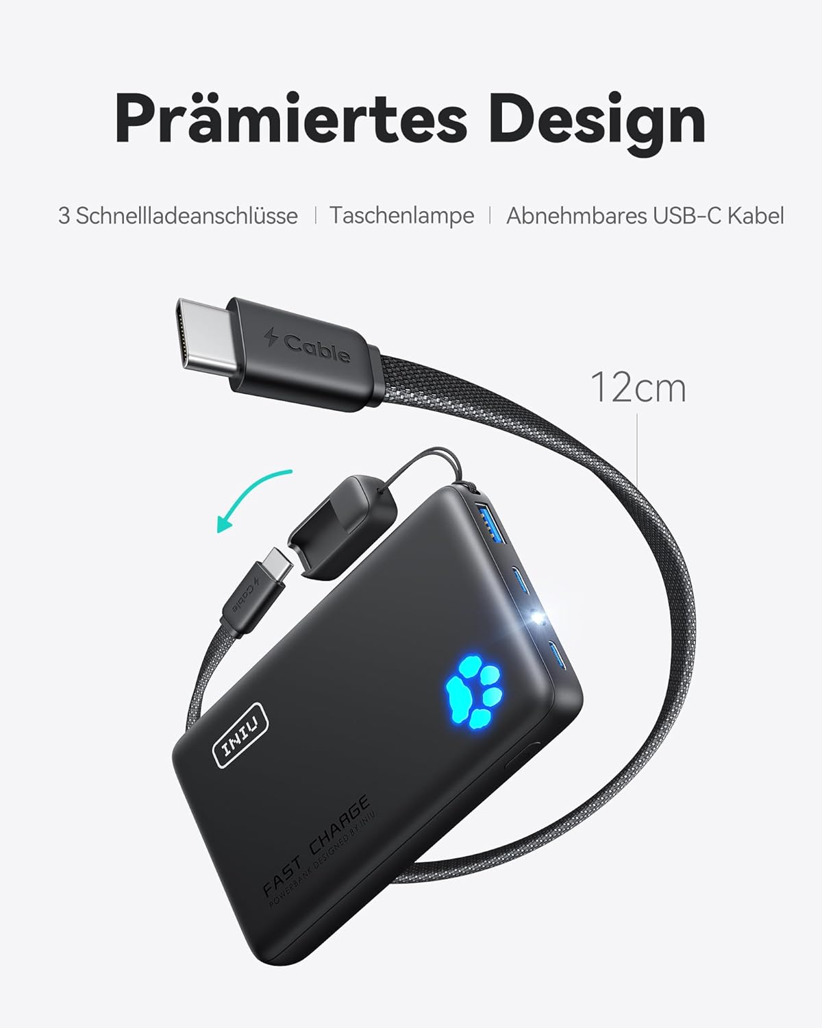 INIU Powerbank, kleine 45W Schnellladung 10000mAh Powerbank mit abnehmbarem USB-C-Kabel, geeignet für Fliegen & Reisen Essential, externe Handy-Akkus für iPhone 17 16 15 Pro, Samsung S25, Xiaomi, iPad usw – Bild 4