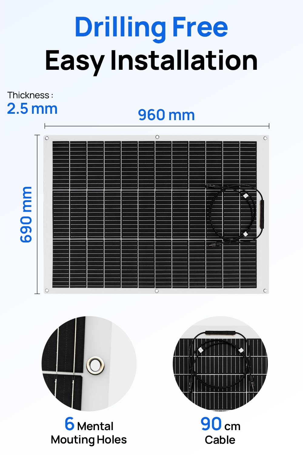 ECO-WORTHY 260 W Solarpanel flexibel 12 V (130 W x 2 Stück) Glasfasermaterial 12BB Monozelle 23 % hohe Umwandlung für Balkonkraftwerk, Wohnmobil, Wohnmobil, Boot, Dach, Camping, Yacht, 12 V Batterie – Bild 5