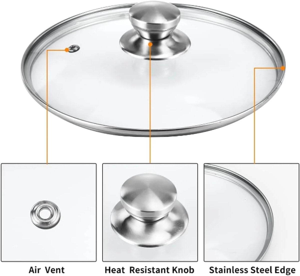 Smhline 12-teiliges Topfset, Kochtopf-Set, geeignet für Induktionsherde, Edelstahl-Kochgeschirr, Pfannenset, Glasdeckel, Küchensets, Bratpfanne – Bild 8