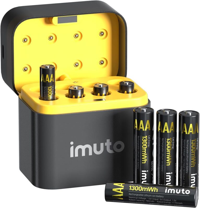 imuto wiederaufladbare Lithium-Batterien AAA, 8er-Pack mit Ladegerät, 1300 mWh, hohe Kapazität, 1,5 V AAA-Batterien, langlebiger wiederaufladbarer AAA-Li-Ionen-Akku mit integrierter Lade-Aufbewahrungsbox